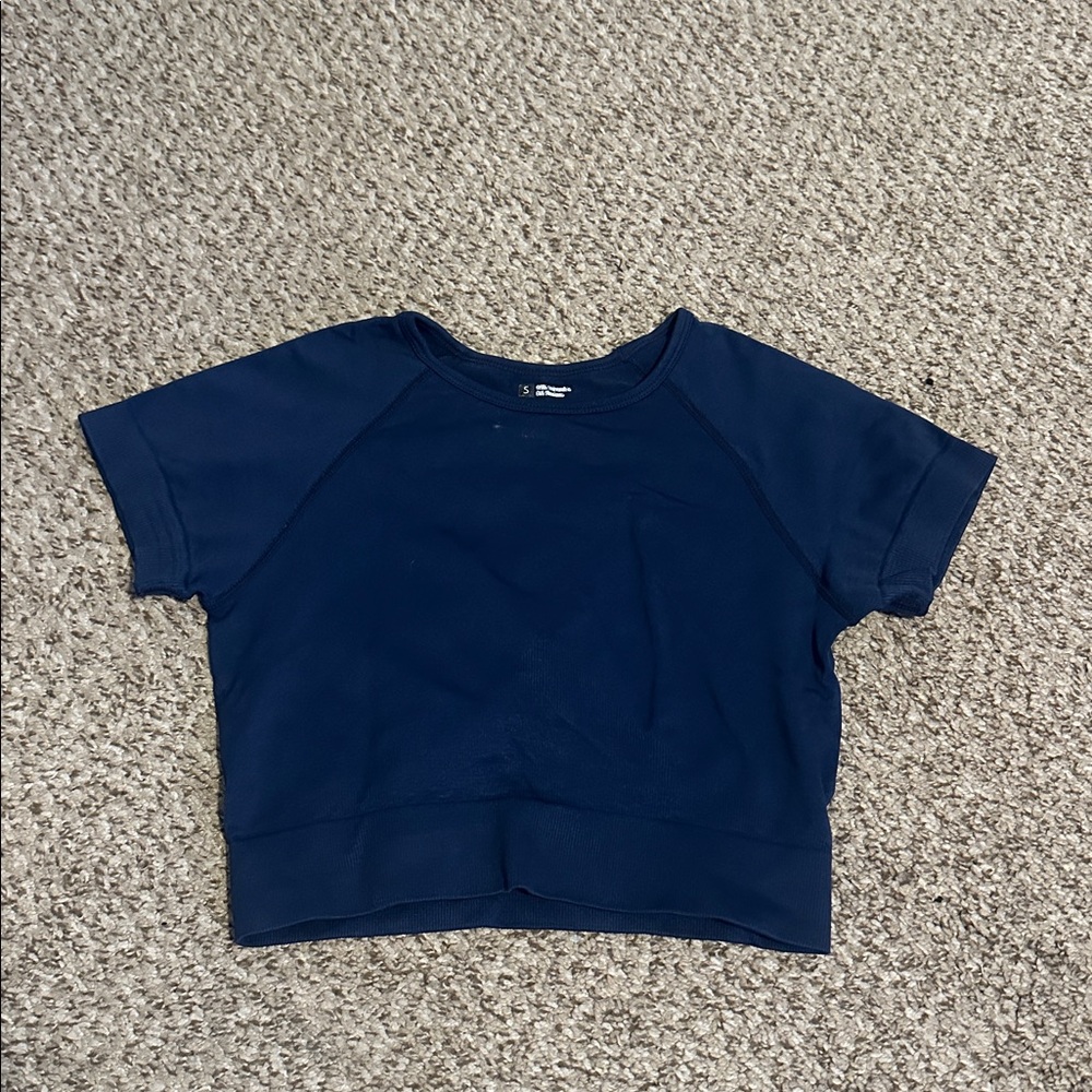 Dark Blue Short Sleeve Active Crop Top